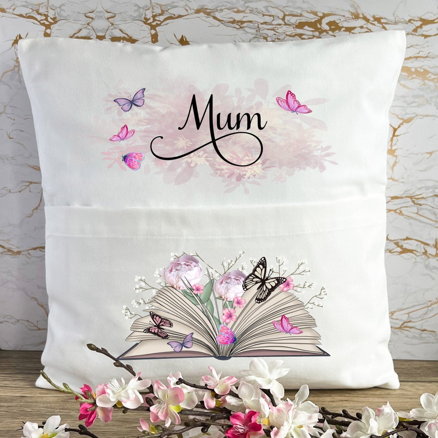 Personalised Mum's reading pocket cushion