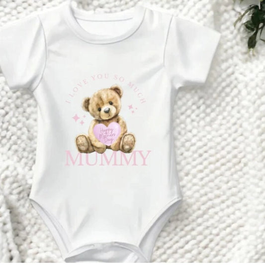 Personalised Happy Mother's Day baby vest, Personalised Baby Gift, teddy bear baby vest, baby girl gift -