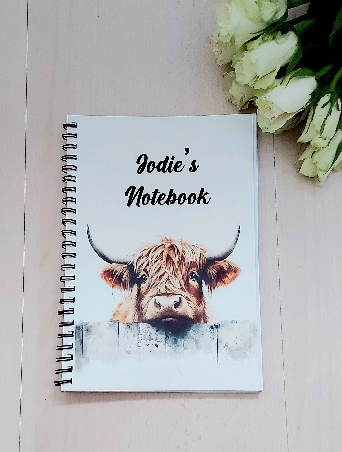 Personalised highland cow notebook