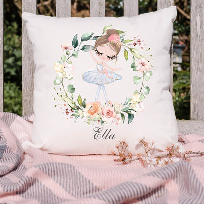 personalised Ballerina Pillow: Floral Wreath, Ballet Dancer Gift