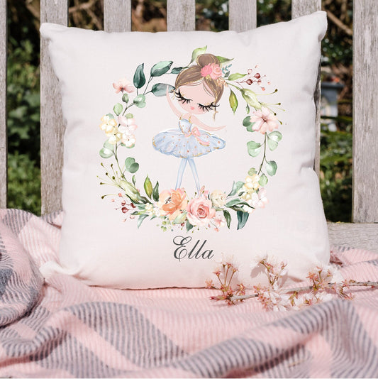 personalised Ballerina Pillow: Floral Wreath, Ballet Dancer Gift