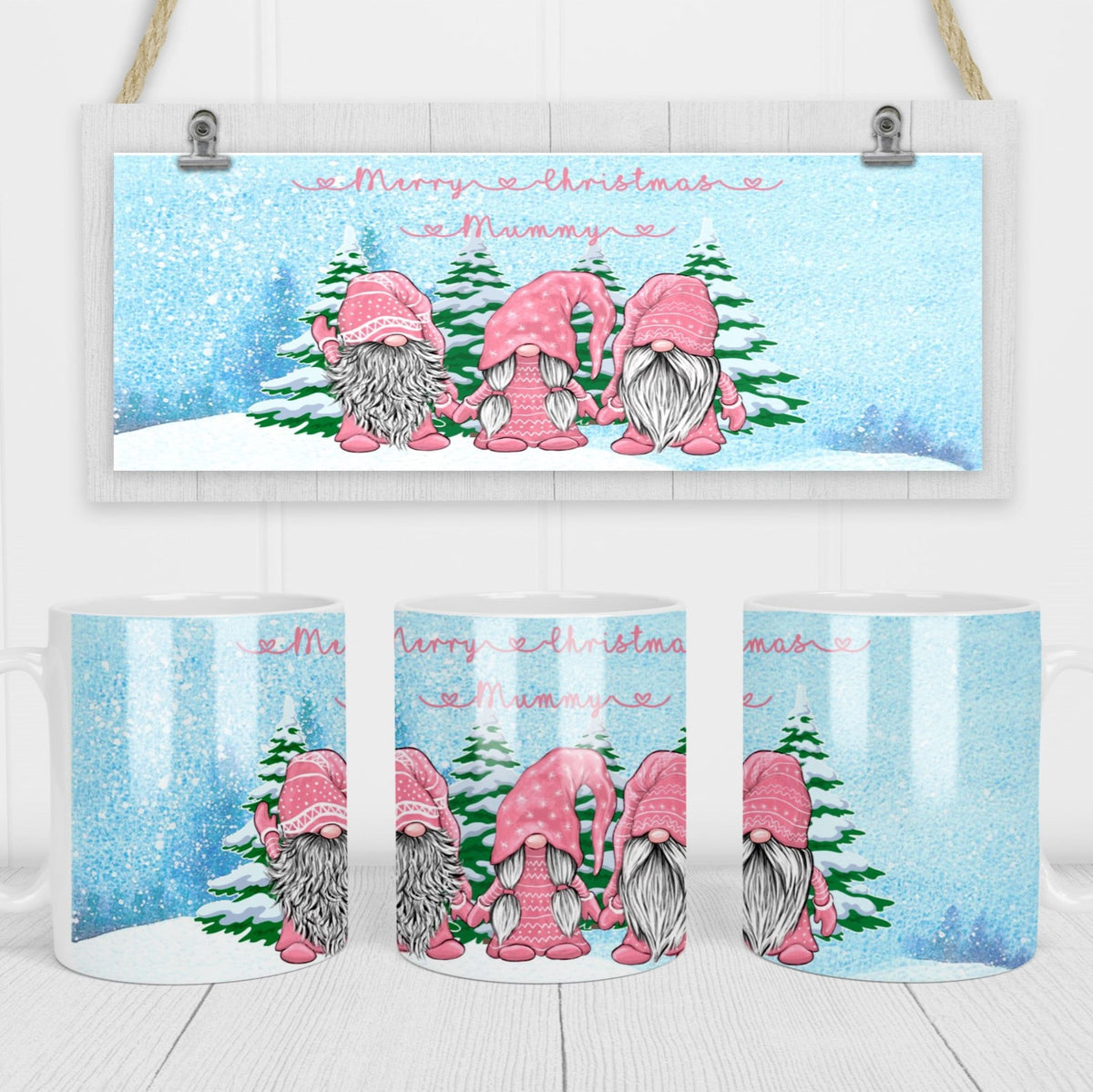 Personalised gonk Christmas mug, Personalised Christmas gonk mug, pink Christmas gnome, personalised Christmas mug