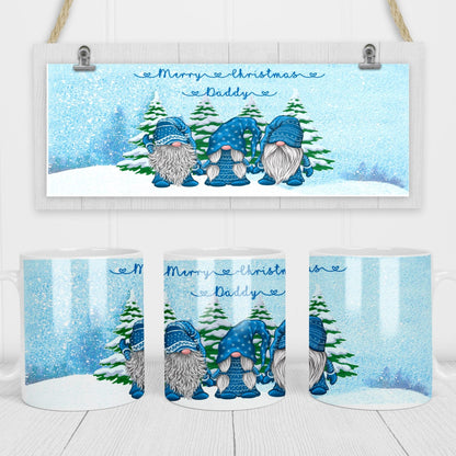 Christmas Gnome Personalised Mug: Blue Holiday Gonk Gift