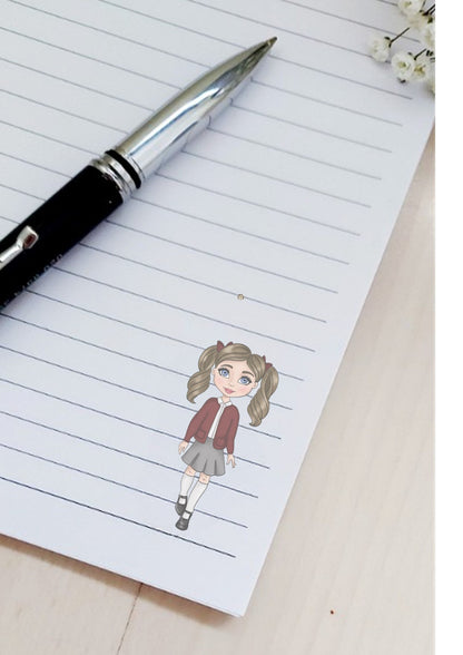 personalised Schoolgirl Notebook: Maroon Uniform Character, Back to School Stationery