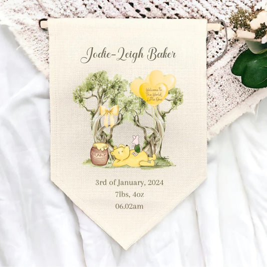 Classic Winnie the Pooh personalised New baby pennant flag
