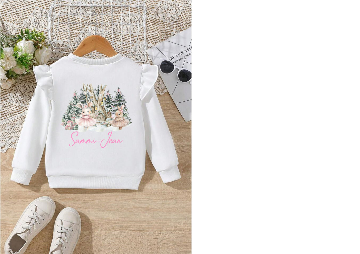 Girls / toddlers Christmas mouse sweatshirt, frill sweatshirt, birthday top