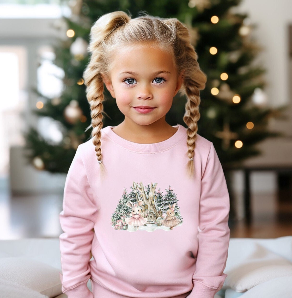 Girls / toddlers Christmas mouse sweatshirt, frill sweatshirt, birthday top