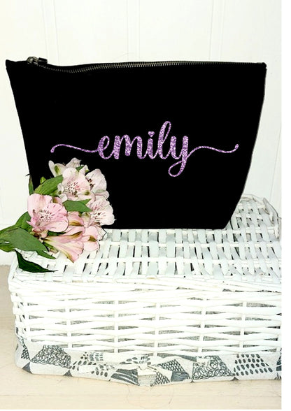 personalised Makeup Bag: Monogrammed Cotton Canvas Cosmetic Pouch