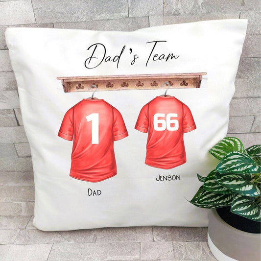 Personalised Dad's Team football cushion, cushion and insert, sporting cushion, gift for him, gift for Dad, football gift, Father's Day gift