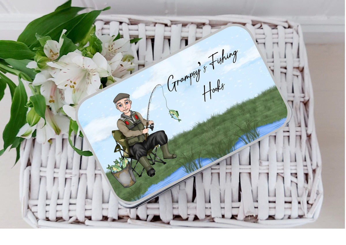 Personalised fishing tin, Grandad's fishing tin, personalised fishing gift, gift for Dad, fishing present, gift for Dad