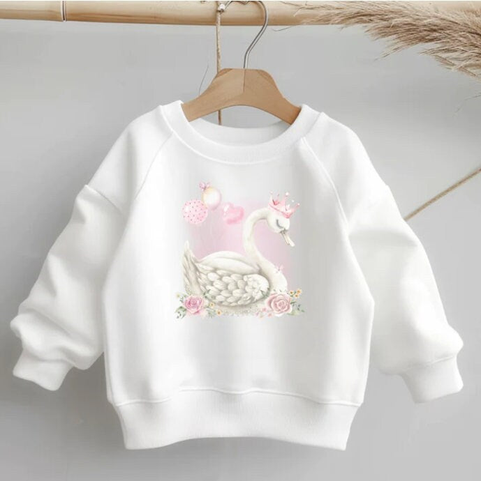 Girls/toddlers personalised swan frilled sleeve sweatshirt