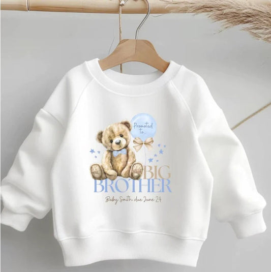 Personalised Promoted to Big Brother teddy bear sweatshirt
