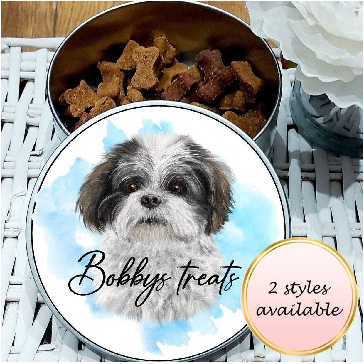 Personalised Shih Tzu Treat Tin: Watercolor Dog Gift