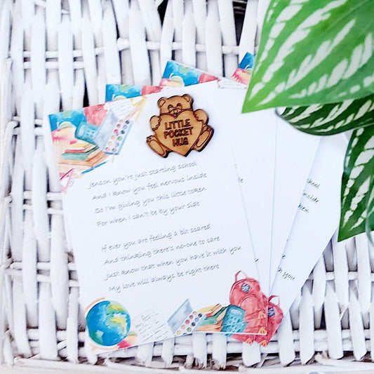 Personalised starting school pocket hug good luck token