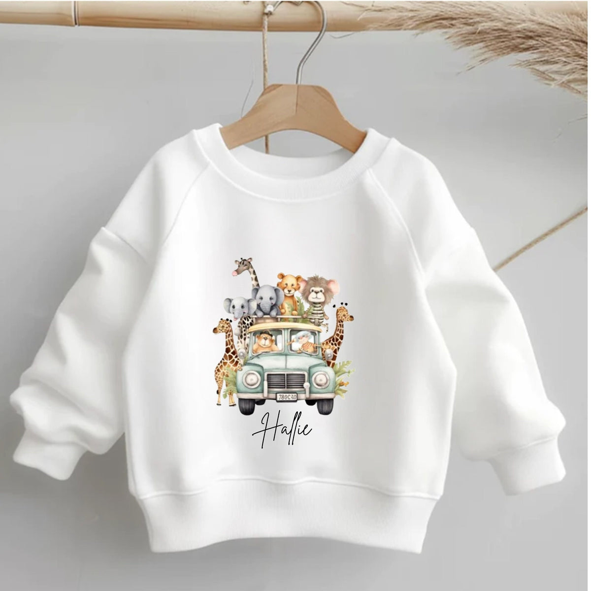 personalised Safari Birthday Sweatshirt: Animal Theme, Custom Name