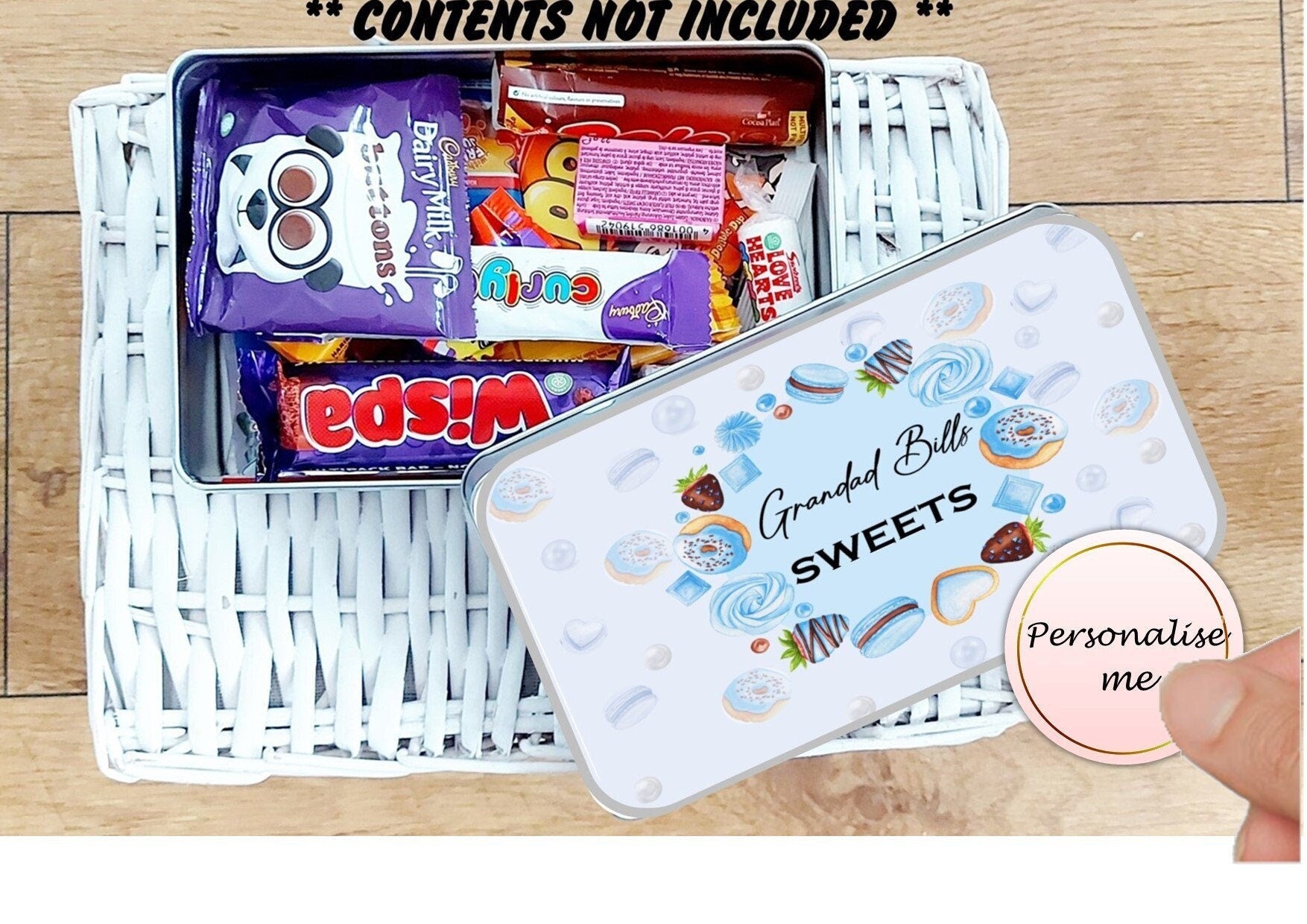 Personalised blue sweet tin: Gift for Grandad, Treat Storage, Dad's sweets, sweet tin for him