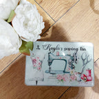 personalised Sewing Tin: Multicoloured Sewing Design, Gift for Nan