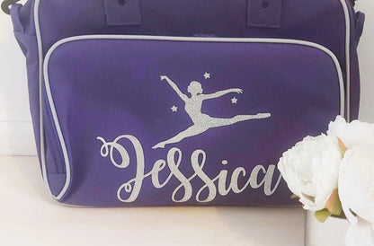 Personalised ballet dance bag - purple with silver-grey trim