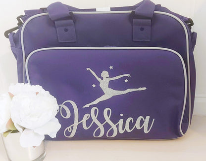 Personalised ballet dance bag - purple with silver-grey trim