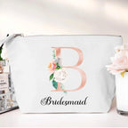 personalised Floral Bridal Party Makeup Bag: Rose Gold Monogram