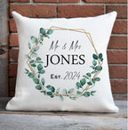 Personalised Eucalytpus Wreath Wedding Cushion, wedding gift for the couple, wedding present cushion