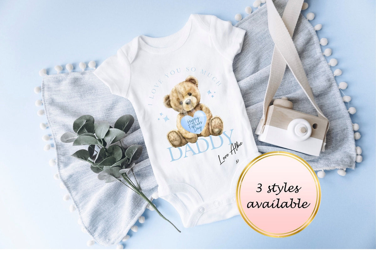 personalised Father's Day Baby Onesie: Teddy Bear Gift