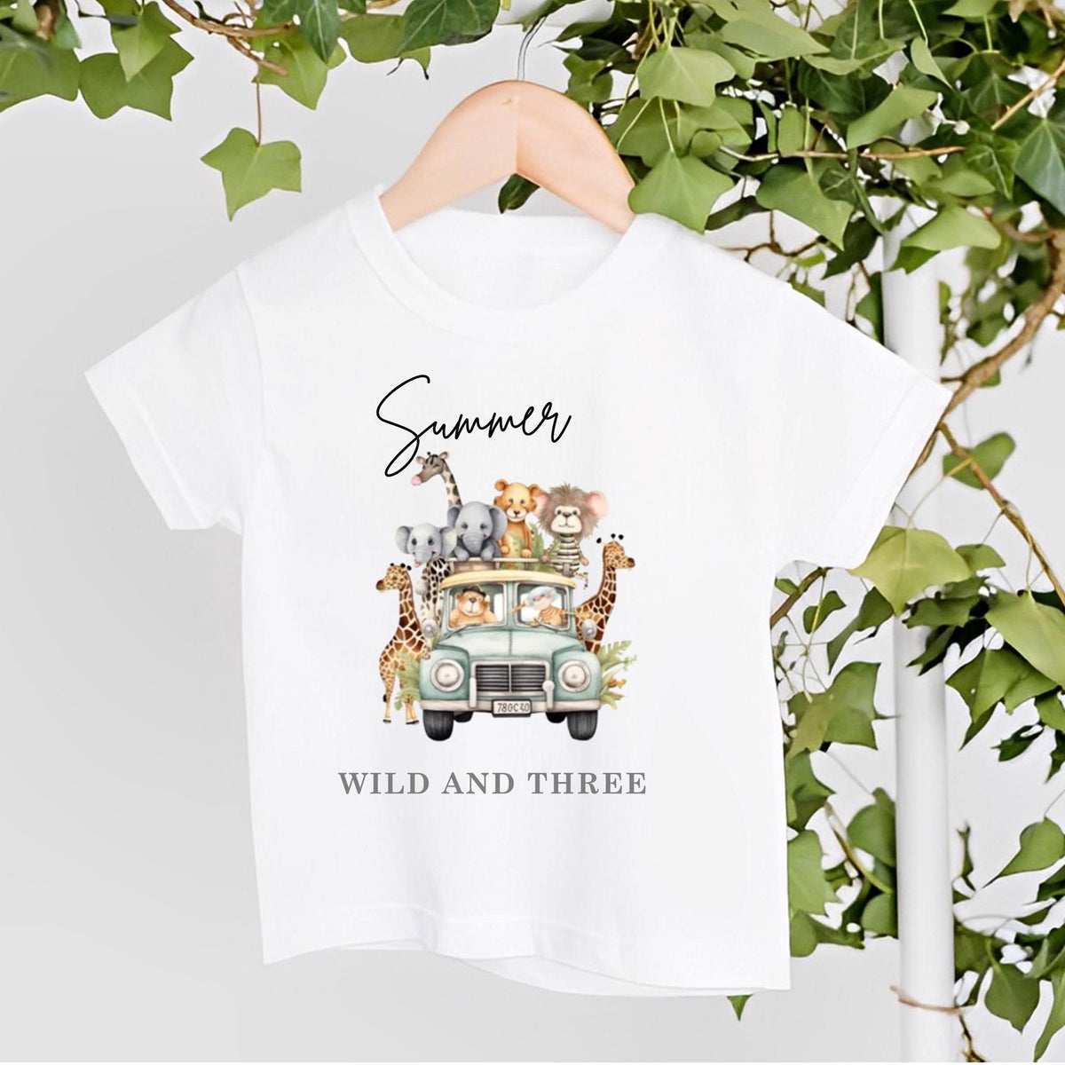 personalised Safari Animal Birthday T-shirt: Wild & Three