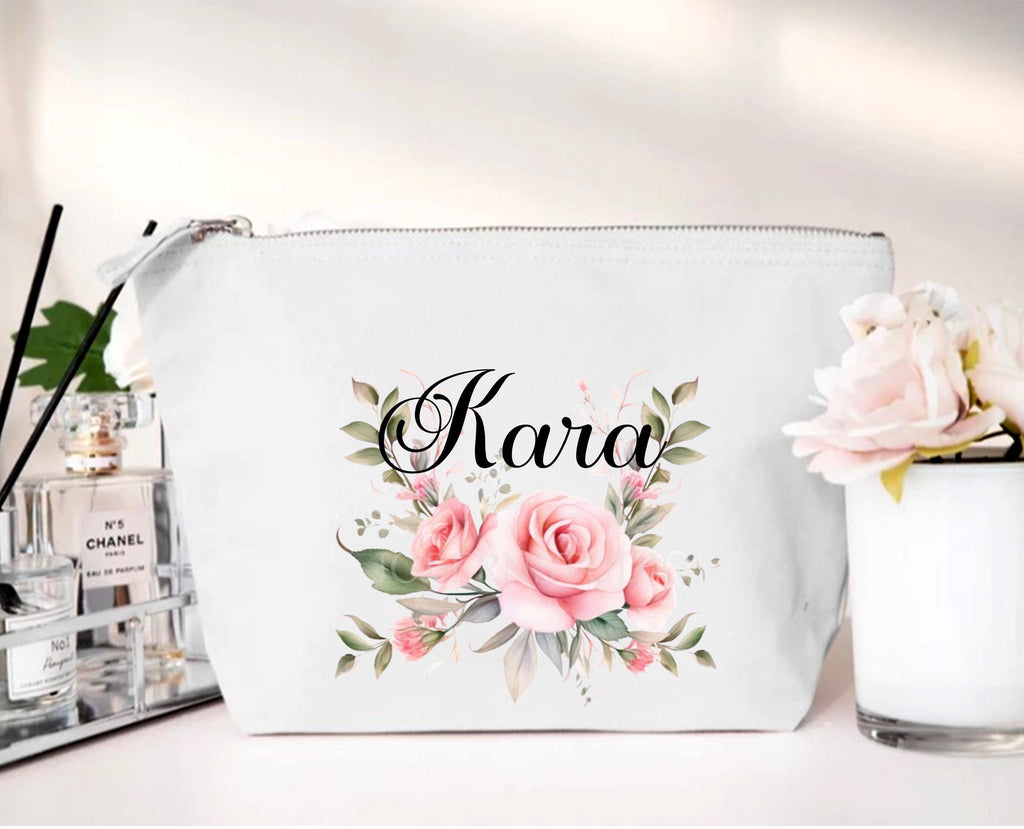 Personalised rose design makeup bag, cosmetic bag, gift for her, gift for Mum, Bridesmaid gift