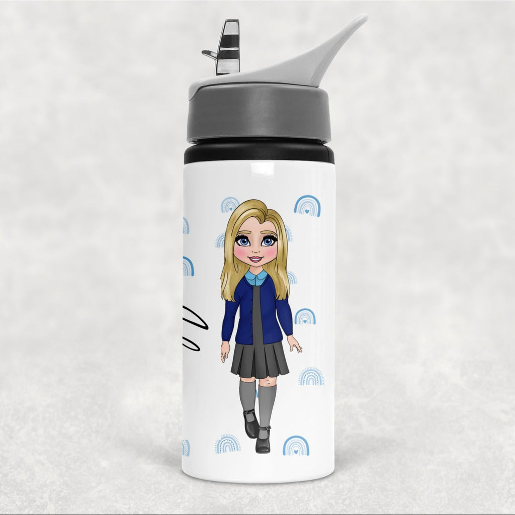 Water bottle with a cartoon character design on a white background