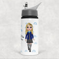 Water bottle with a cartoon character design on a white background