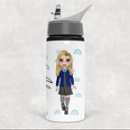 Water bottle with a cartoon character design on a white background