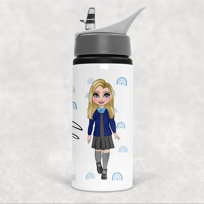 Water bottle with a cartoon character design on a white background