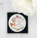 personalised Baby's First Christmas Ornament: Watercolor Deer Bauble