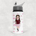 Water bottle with a character design on a white background