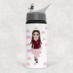 Water bottle with a character design on a white background