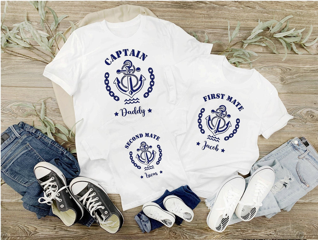 Personalised Captain T-Shirt: Nautical Family Matching Sailor Gift, boat holiday t-shirts