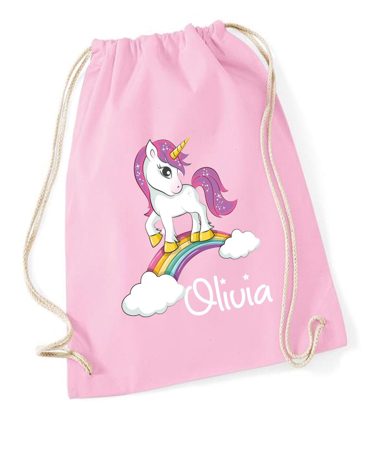 personalised Unicorn Drawstring Bag: Girls Gym, School PE Bag