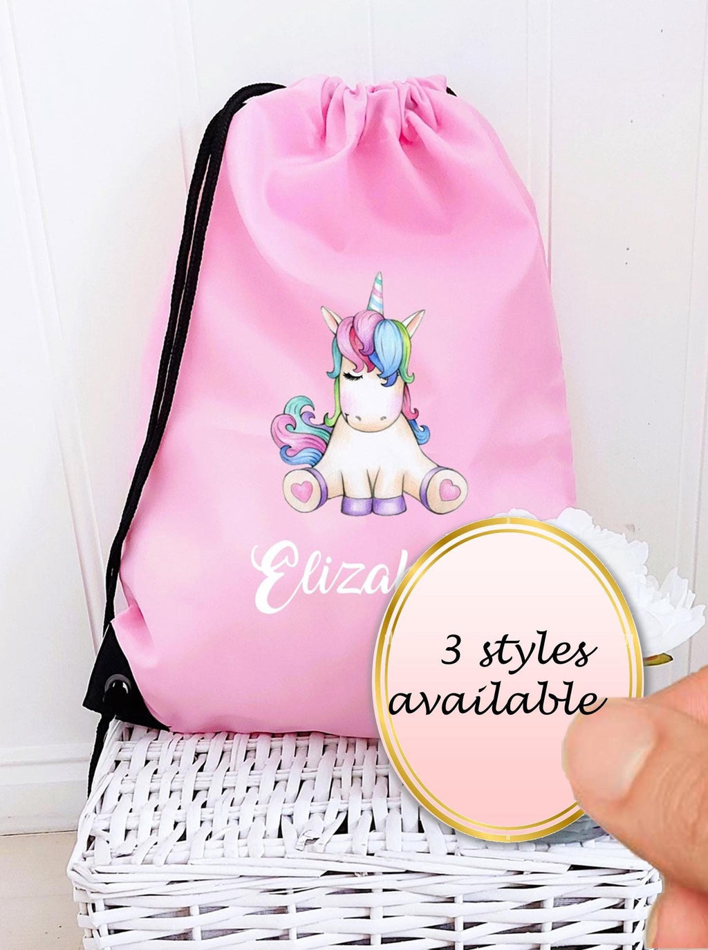 personalised Unicorn Drawstring Bag: Girls Gym, School PE Bag