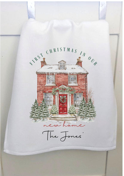 Personalised Christmas tea towel, Christmas in our New Home teatowel, new home gift, housewarming present