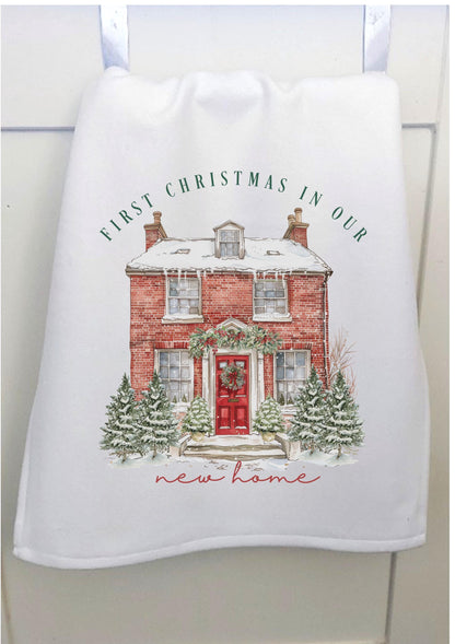 Personalised Christmas tea towel, Christmas in our New Home teatowel, new home gift, housewarming present