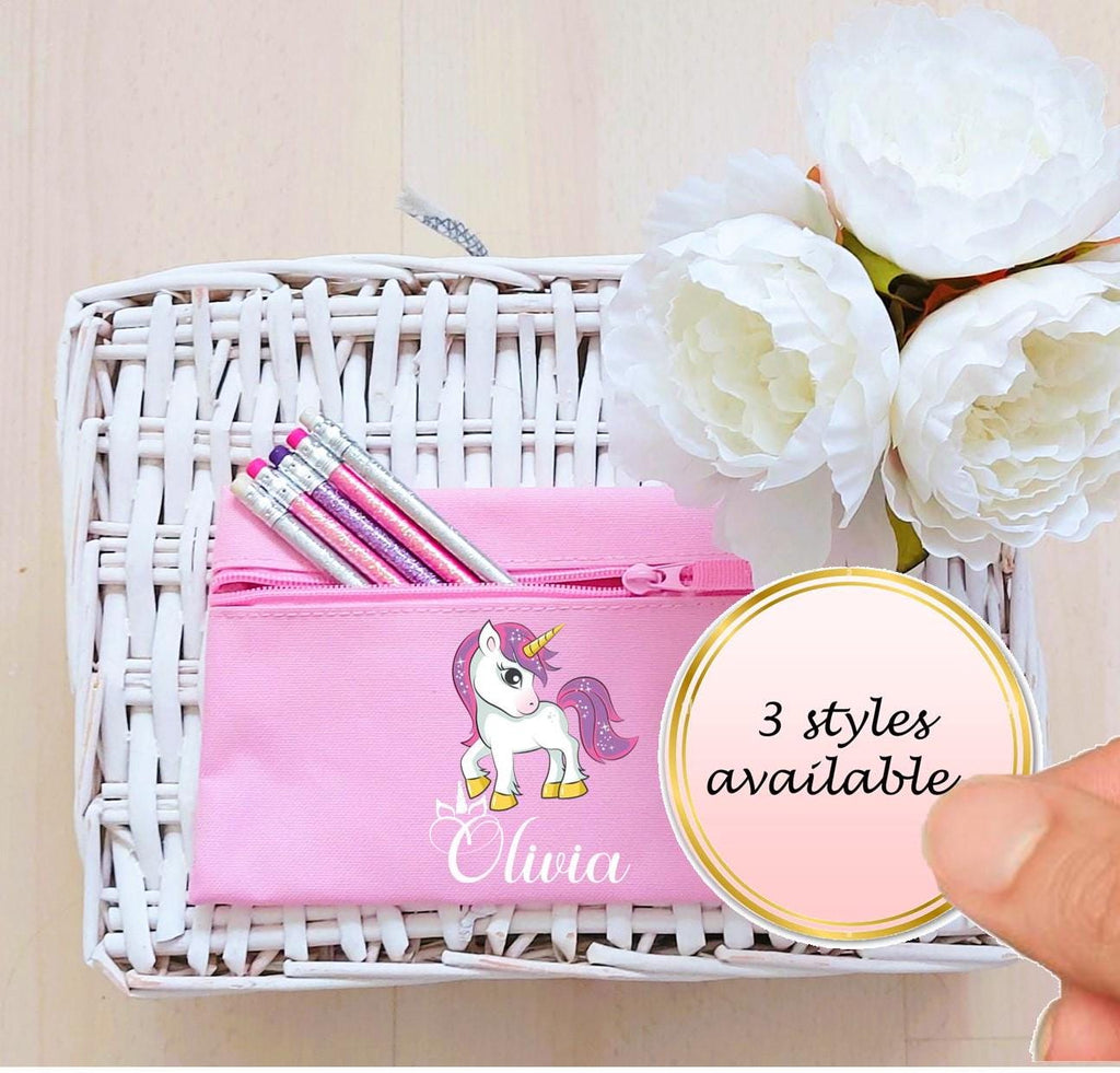 personalised Unicorn Pencil Case: Pink Polyester, Back to School