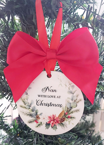 personalised Nan Christmas Bauble: Poinsettia Wreath Ornament