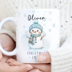 Personalised blue snowman mug, snowman gift, stocking filler present, Christmas Eve box filler, Christmas Mug, personalised pink snowman mug