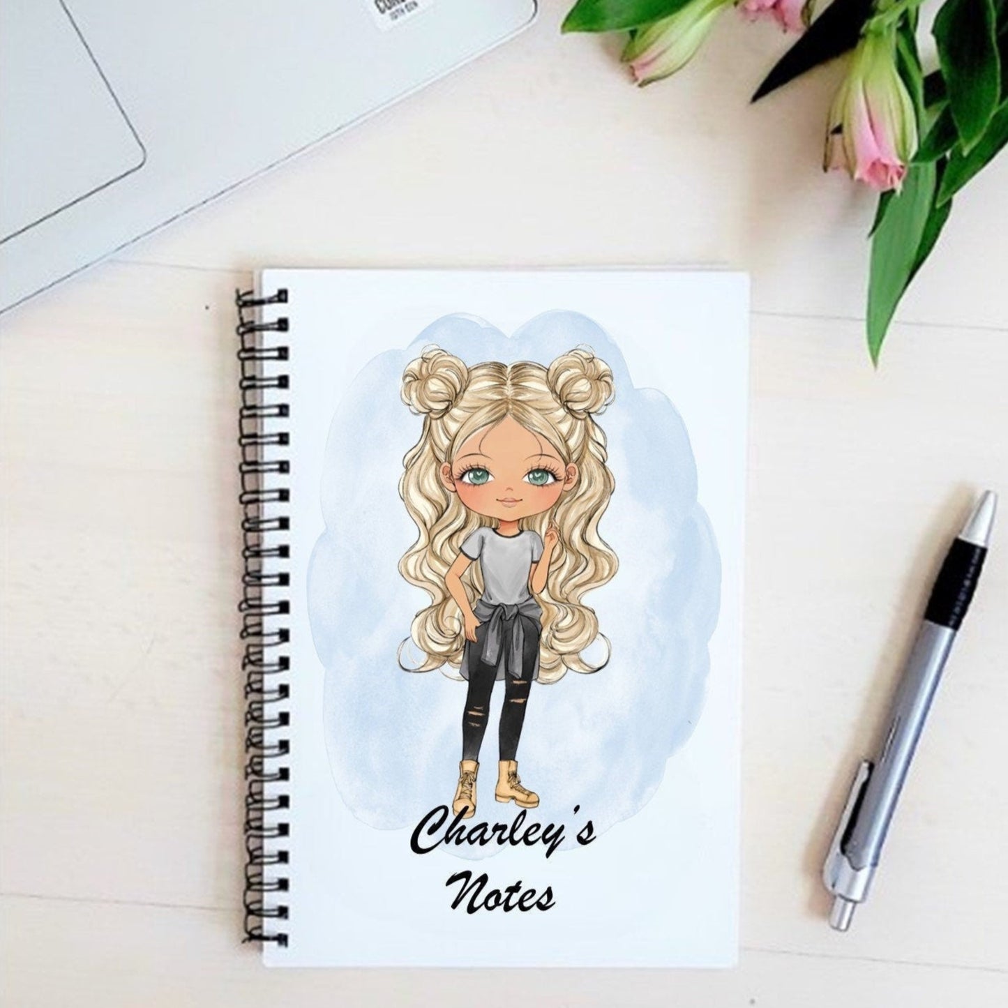 Personalised Teenage Girl Fashion character notebook