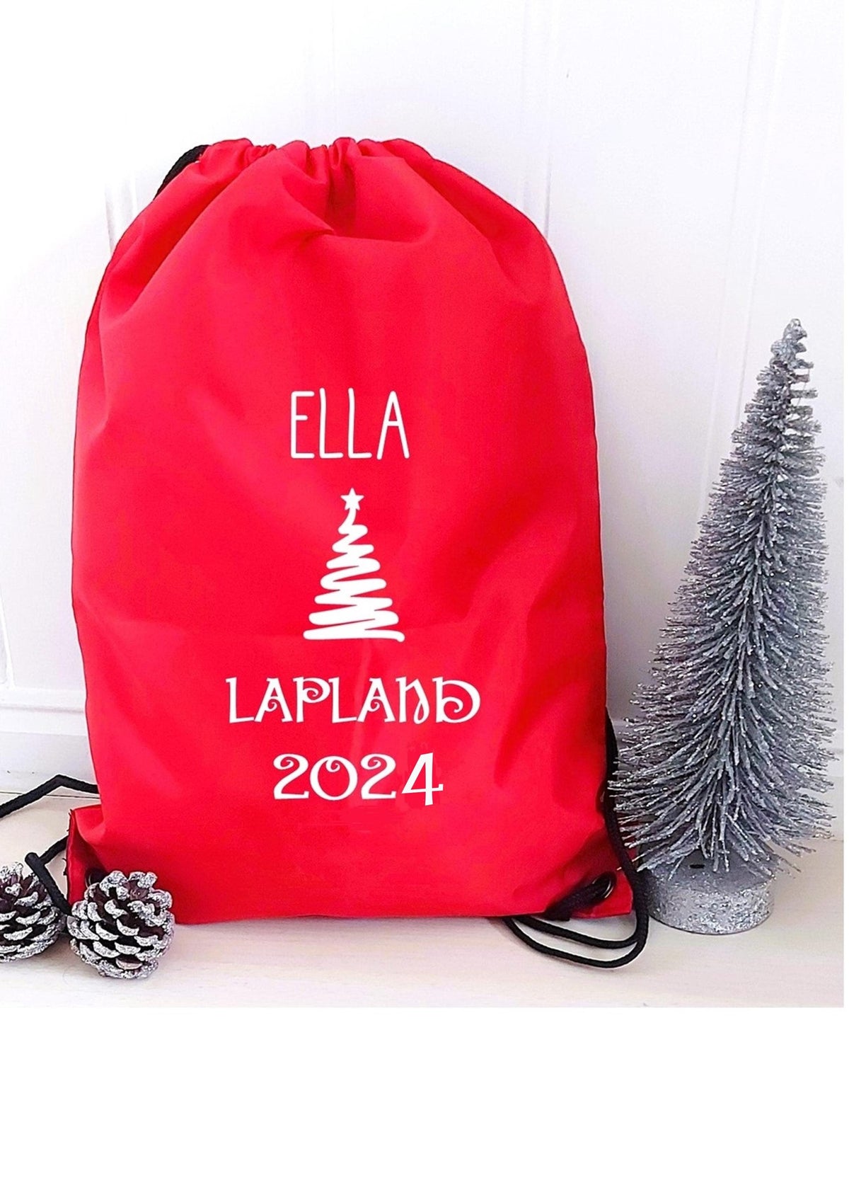 Lapland 2026 Personalised Drawstring Bag: Christmas Tree or Snowflake