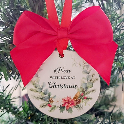 personalised Nan Christmas Bauble: Poinsettia Wreath Ornament