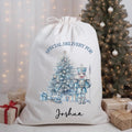 personalised Nutcracker Christmas Sack: Blue Linen Present Bag