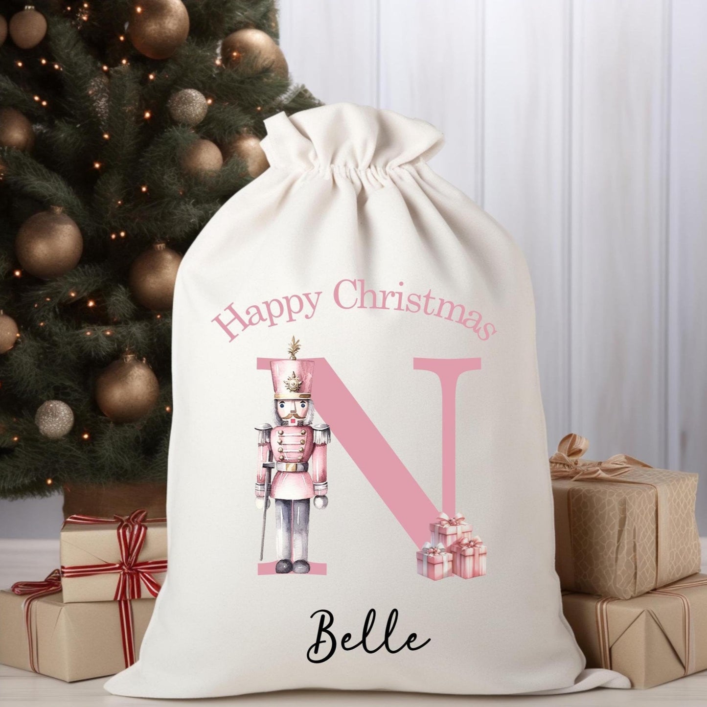 Pink Nutcracker Christmas present sack