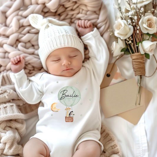 Personalised hot air balloon baby sleepsuit