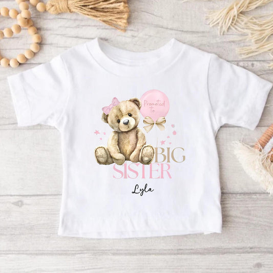 Promoted to Big Sister pink teddy bear t-shirt - personalisable